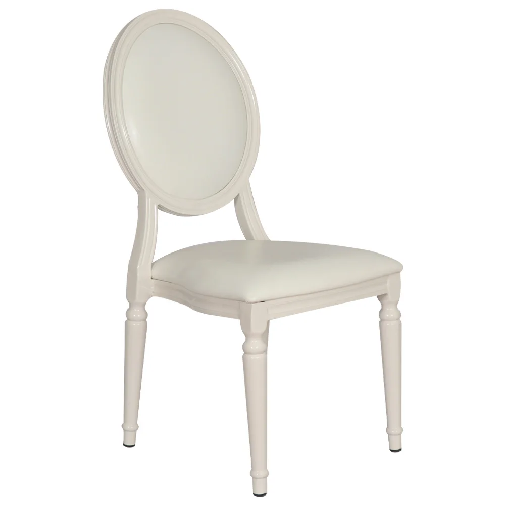 Event rental restaurant stackable gold white wedding French round back retro wooden popular oval chair Silla Louis chair