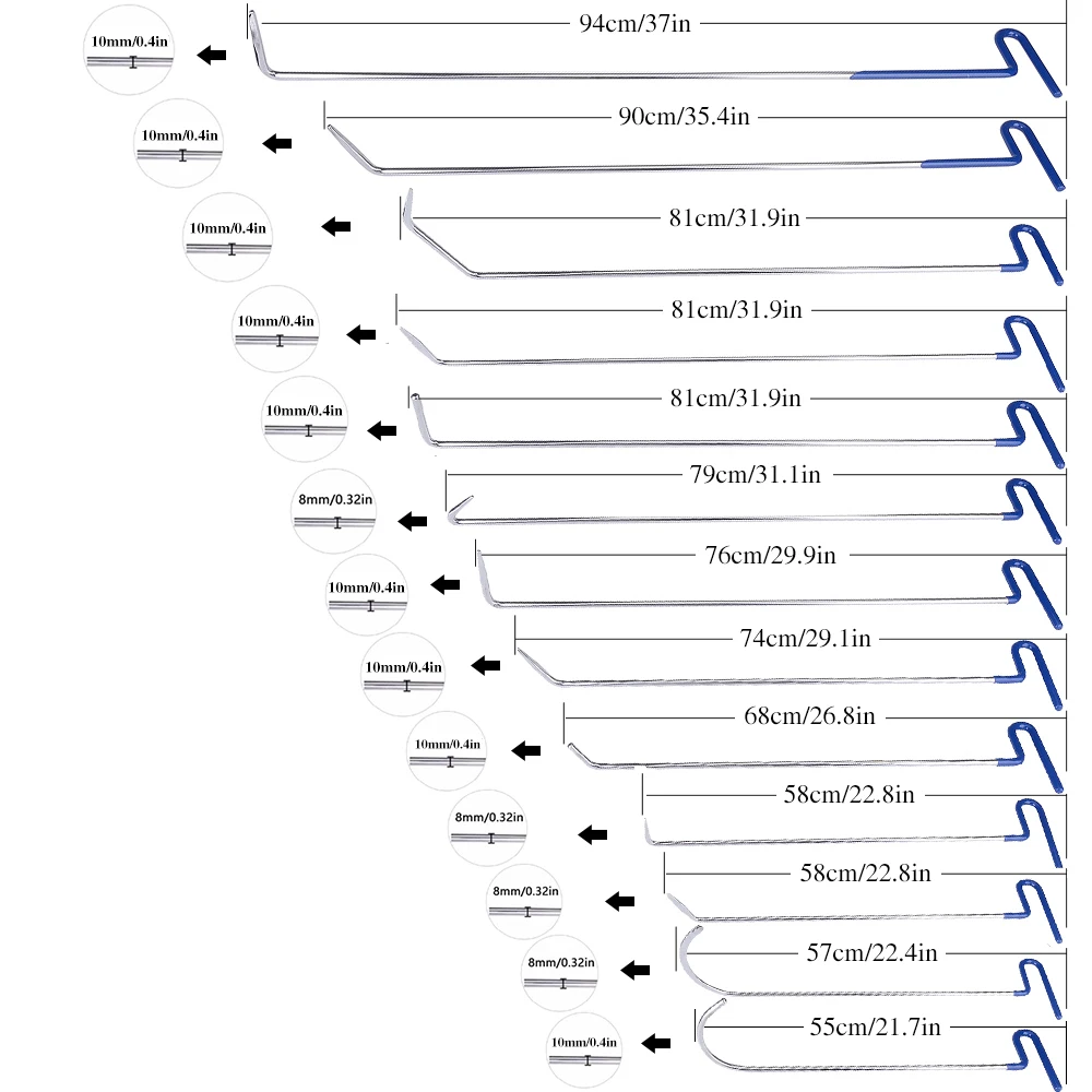 Super PDR tools auto Professional 13pcs/set Blue Hook Rods Dent Removal Tools paint-less dent removal tools