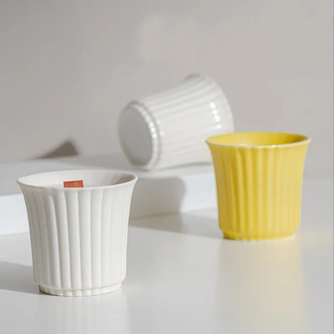 Custom Color Ceramic Candle container vessels candle jars with line embossment