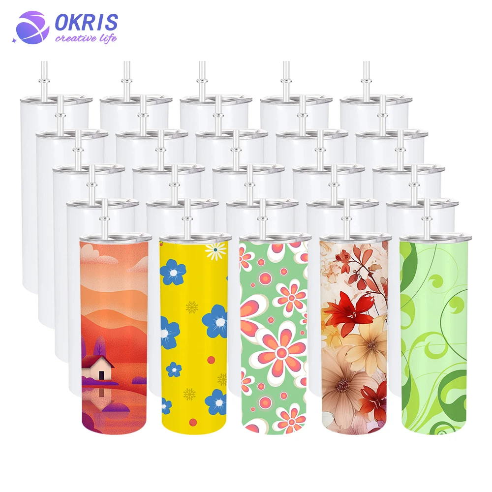 Hot selling White Sublimation Tumblers DIY 20oz Straw Skinny Tumbler Straight Cups With Lid and Straw For Heat Press