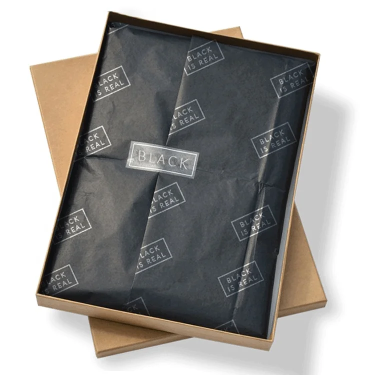 Free Design Branded Clothing Black Tissue Paper and Custom logo Black Tissue Wrapping Paper Packing Paper