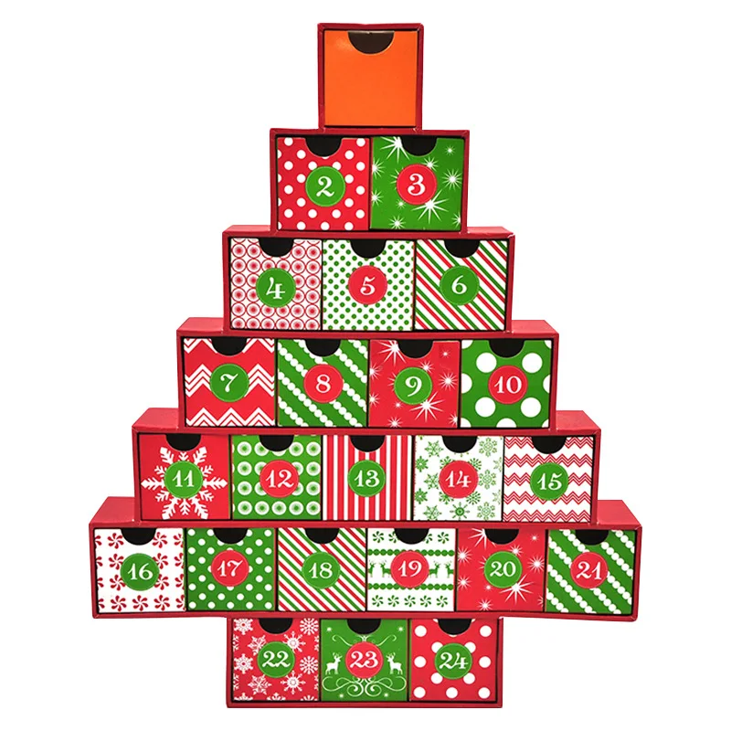 Wholesale Christmas custom advent calendar cardboard chocolate blind packaging gift box 12days for kids