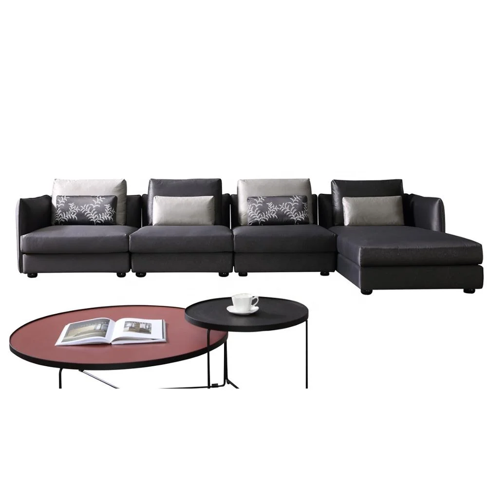 Customize indoor furniture modern design l shape black corner sofa set