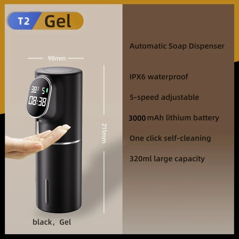 2-in-1 Automatic Dispenser Foam USB Charging 320ml  Touchless Smart Infrared Sensor Liquid Soap Dispensers with Led Display