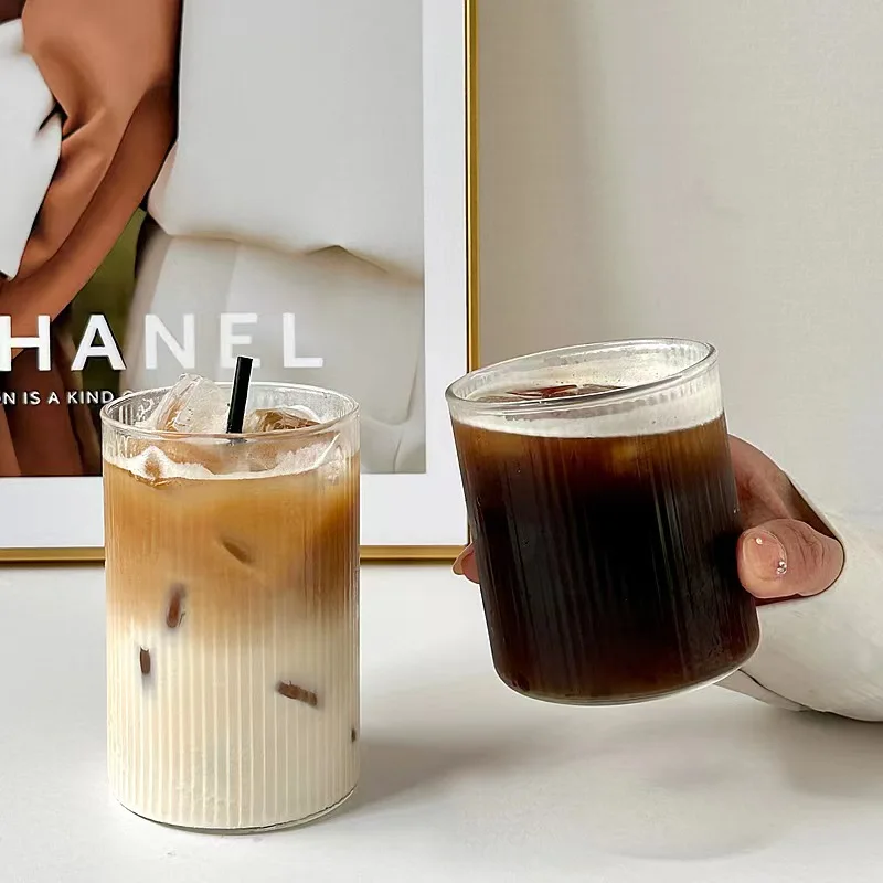 Wholesale Hot Sale 300ml 560ml Ribbed Glass Cup Vertical Stripes Heat Resistant Coffee Wine Glasses Whiskey Glass Beer Mug