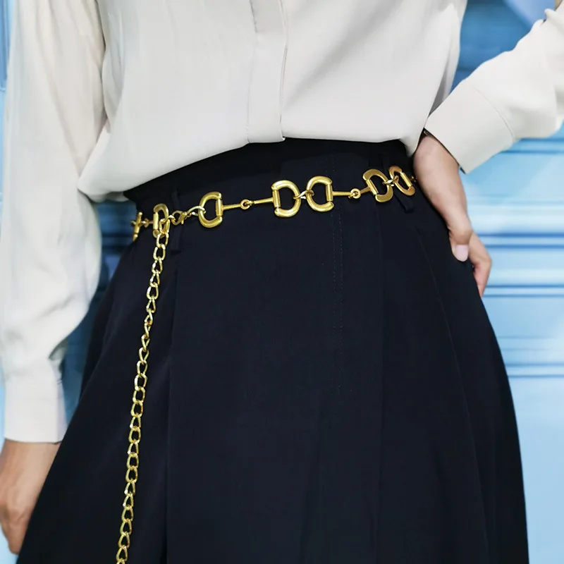 Hot Sale Women Fashion Thick Ring Chain Belts for Women Lady Fancy Metal Chain Belt