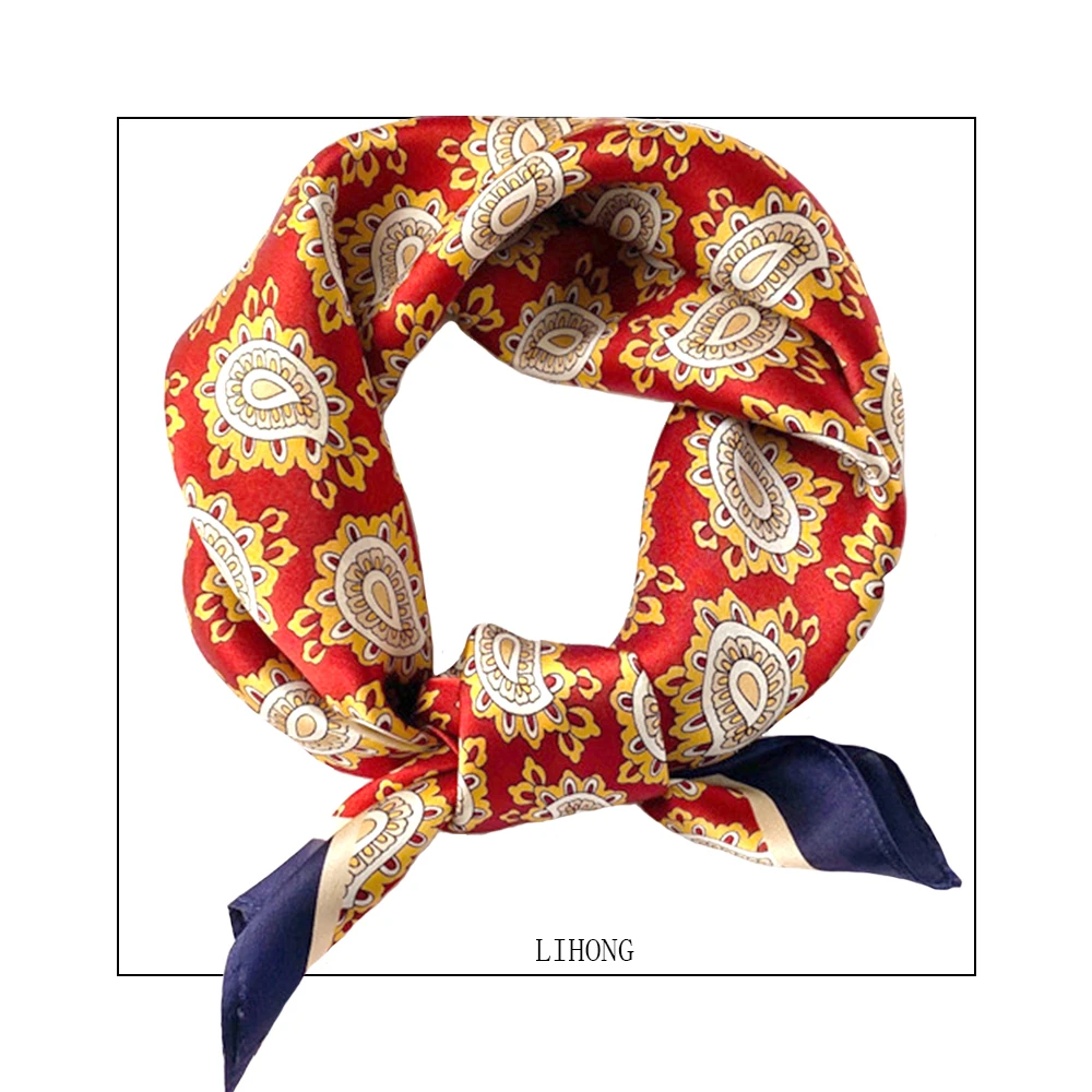 Wholesale Paisley patternDigital printing process custom women square  silk scarf 53*53cm