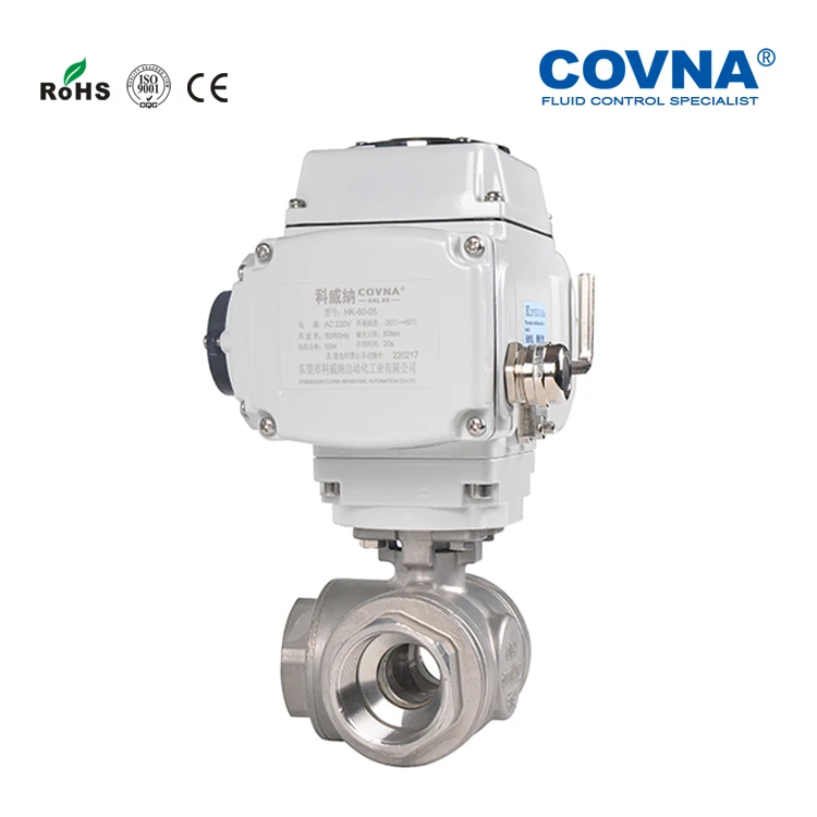 COVNA NPT Thread 3 Way Stainless Steel DN20 T or L Typt Port Electric Actuated Ball Valve