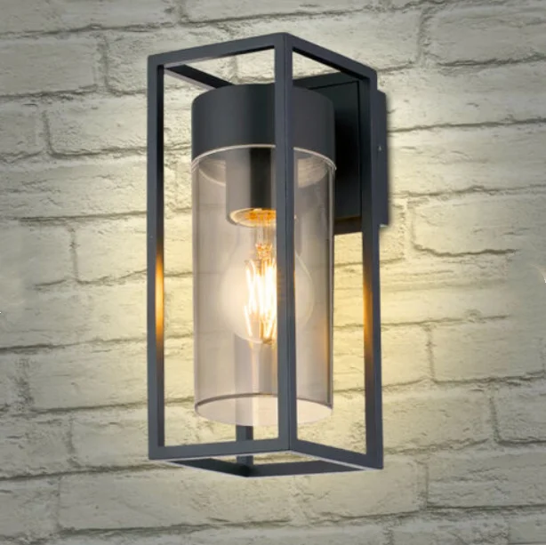 modern aluminum black single box waterproof garden porch E27 outdoor exterior wall lantern light