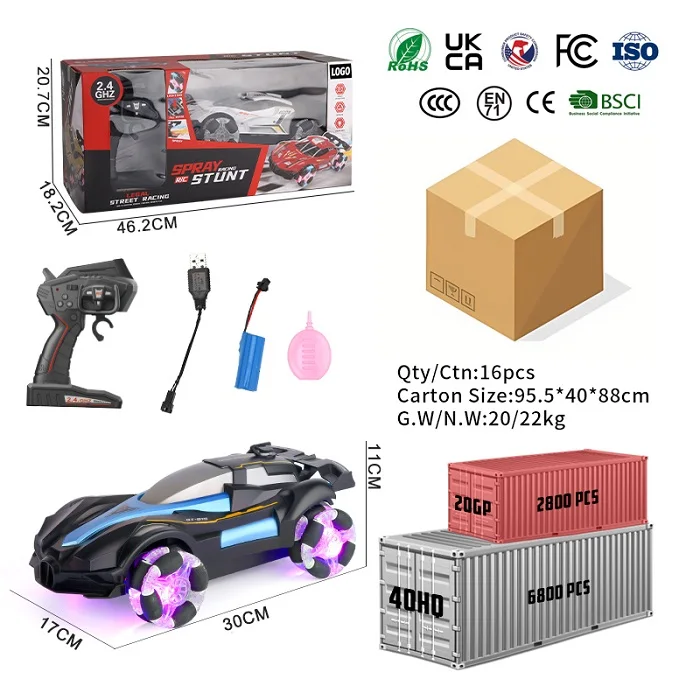 Remote Control 4wd Drive Light Spray Car 1:12 RC Drift Racing Car Tail Water Smoke Jet Toy Vehicle With Music