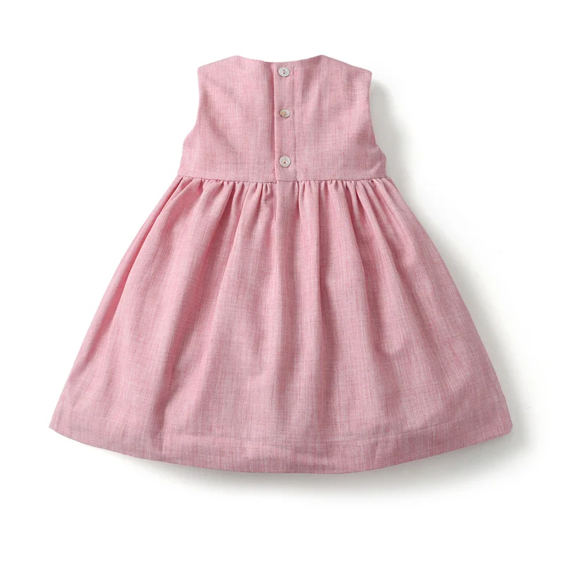 2024 In Stock Baby Girl Dresses Hand Smocked Linen Cotton Spanish Boutique Clothes Children Embroidery Summer Kids Dress