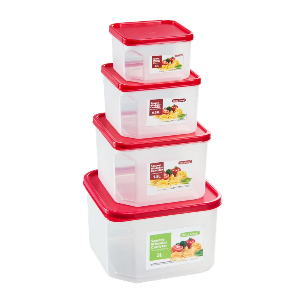 4 in 1 Plastic stackable airtight pet food storage containers set with lock lids reusable dry food storage box set