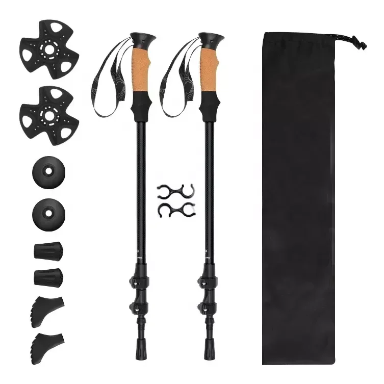 LARIBON lightweight aluminum 7075 carbon textured surface telescope foldable hiking stick