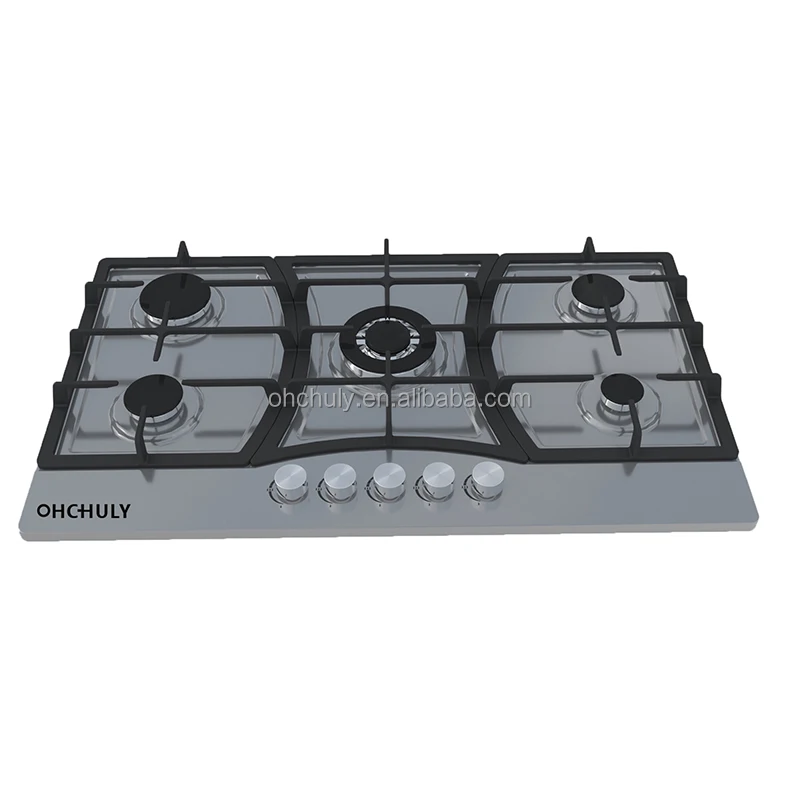 Home Appliance Tempered Glass Cast Iron Pan Supports lpg or gp Stove Kitchen Build In 5 Burners Gas Hob