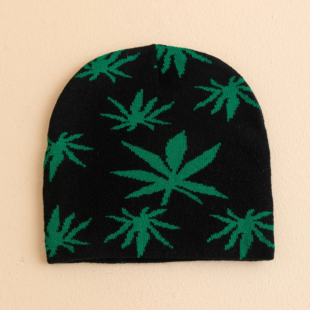 New Personalized Hip Hop Jamaica Reggae Rasta Green Red Yellow Marijuana Weed Leaf Jacquard Acrylic Jacquard Knitting Beanie Hat