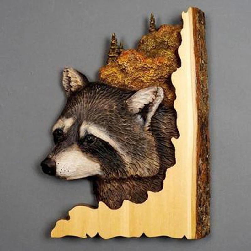 Animal Wall Decor Cabin Ornaments Wooden Animal Carving Handcraft Bear Deer Wall Hangings Pendant For Home Decorations