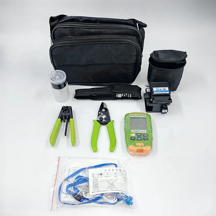 Optical cable construction tool Kit with Fiber Cleaver Optical Power Meter Visual Fault Locator 10km/30km/FTTH Fiber Optic Tool