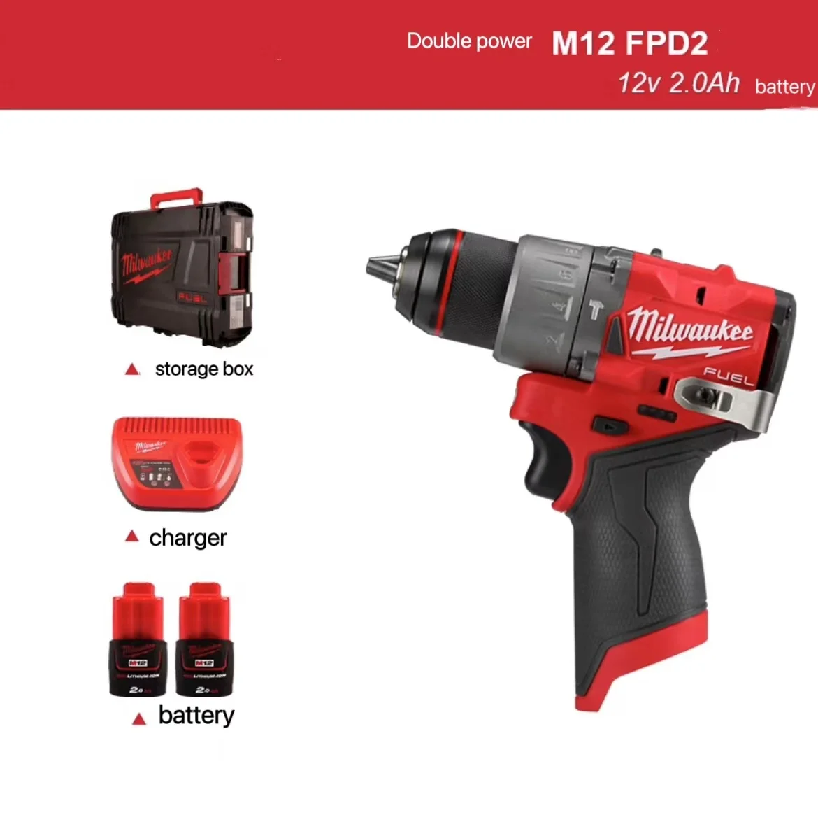 12V Brushless Two-Speed Rechargeable Electric Drill Impact Function M12 FPD2 Power Tool Screwdriver Machine naked machine