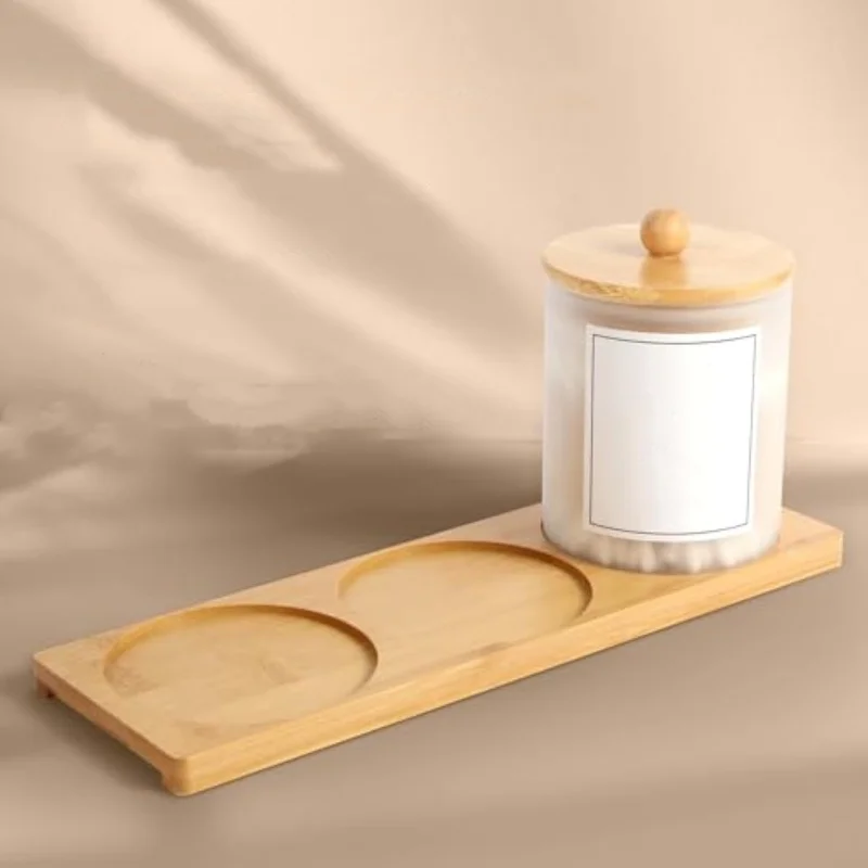 Frosted Glass Holder Apothecary Jars with Bamboo Lid Bathroom Dispenser Storage jars for Cotton Swabs Round Pads Floss