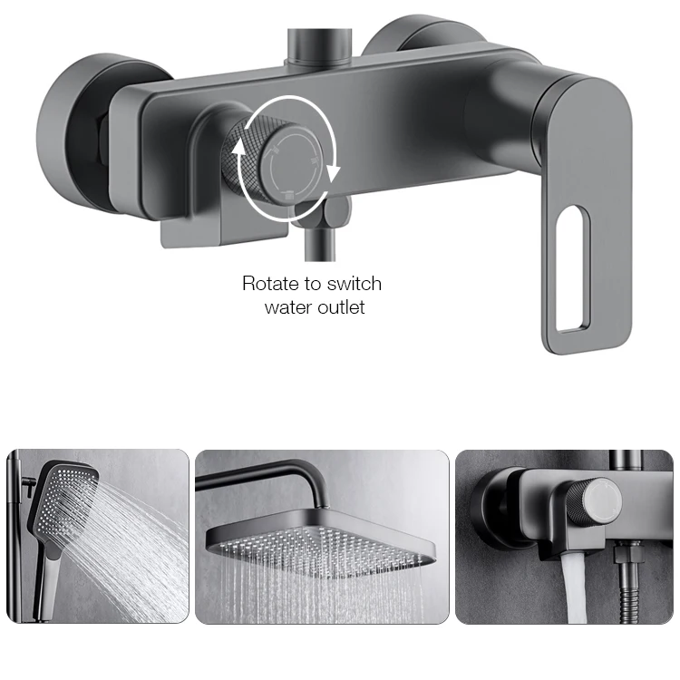 Wall mounted 3 functions single handle shower set  luxury brass in-wall bathroom faucet set with shower