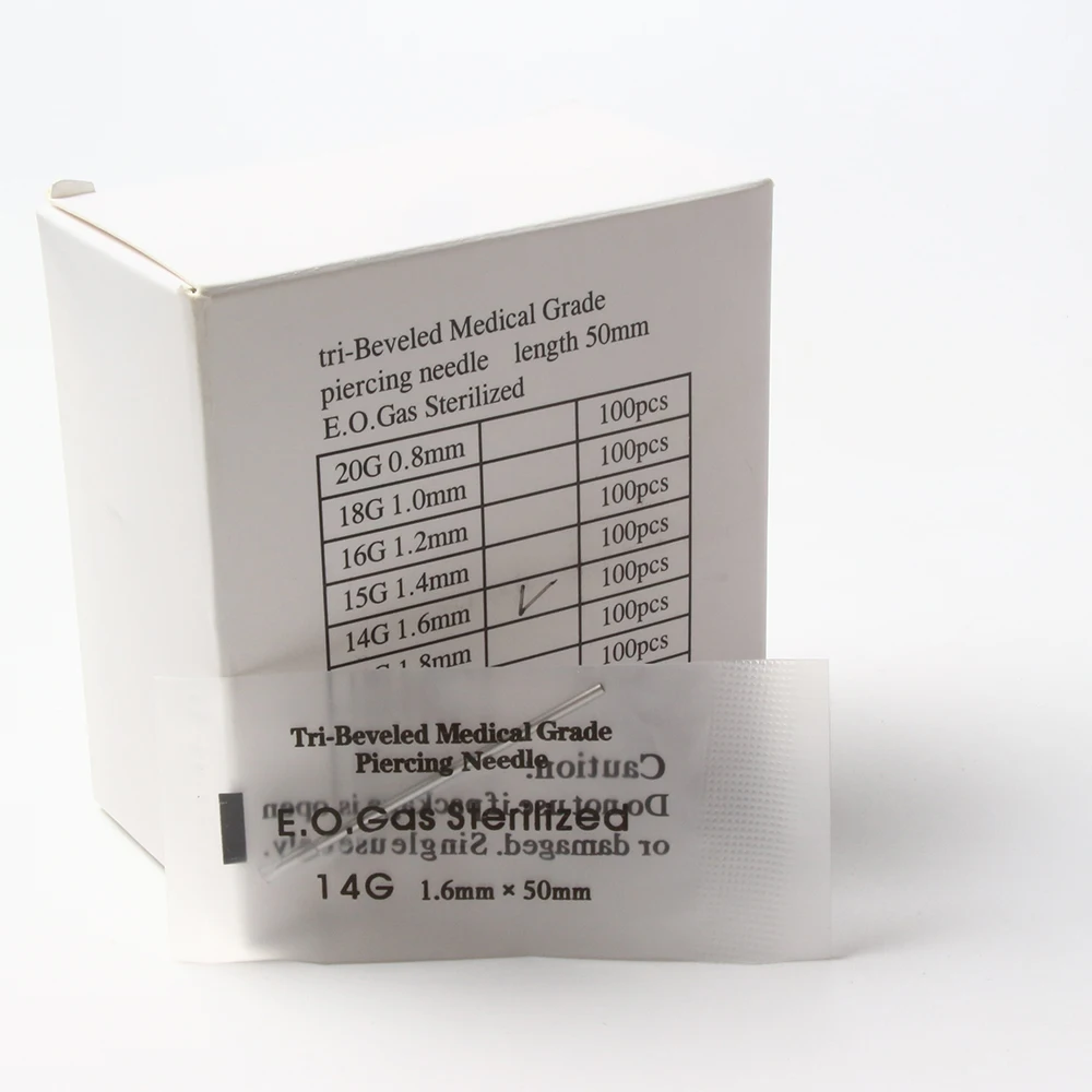 100Pcs 12G 13G 14G 16G 18G 20G Body Piercing Needles Disposable Professional Piercing Needles for Body Ear Navel Nose Lip Nipple