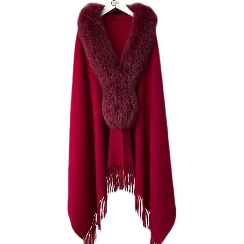 Wholesale New Arrival Ladies Winter Luxury Scarf Women Tassel Fox Fur Shawls