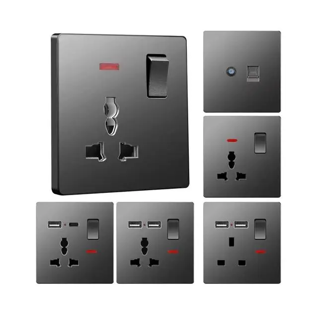 white gold grey Wall Socket with Type A+C 18W Quick Charge Plug Socket,Wall power outlet with USB charger UK switch with socket