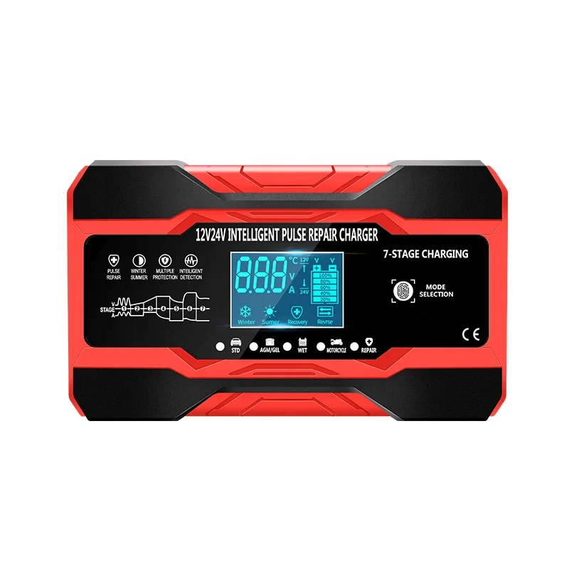 AUTO Plus Adjust LCD Battery Charger 12V-24V Car Booster 6A-10A