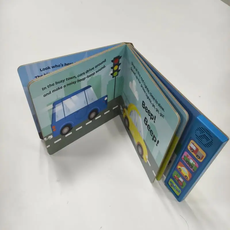 custom printing child voice book of various noisy vehicles cars