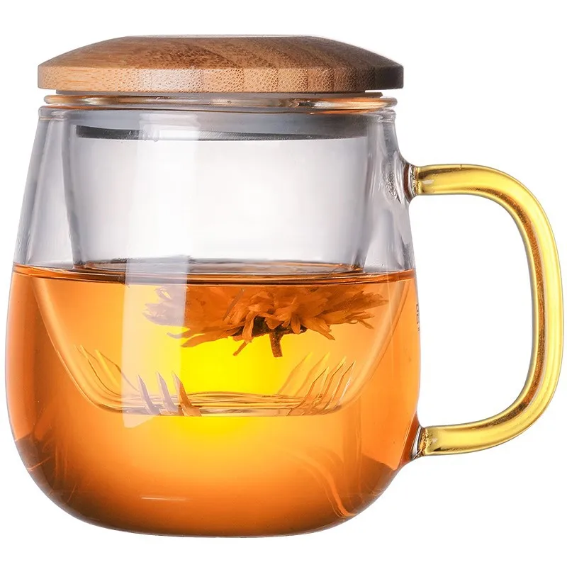 Hot Selling Clear Glass Mug Tea Cup with Stainless Steel Infuser Lid for Loose Tea Bag , 300ml Tea Cup