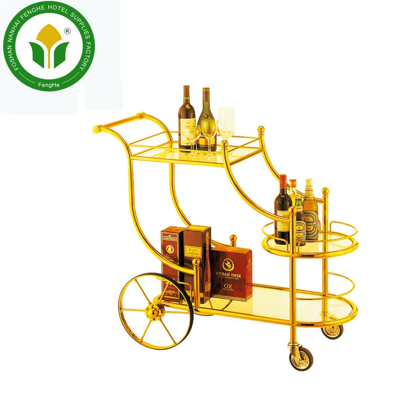 
Hotel supplies golden metal wine cart trolley liquor trolley 