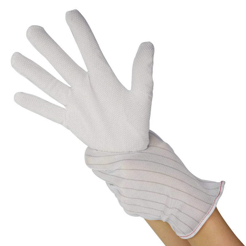 Manufacture Sewing ESD Anti Static Stripe Gloves Lint Free ESD Antistatic Polyester Cleanroom Glove for Assembly Line