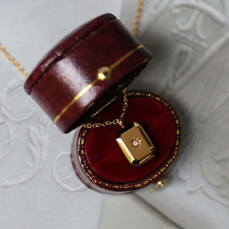 Top Selling water drop octagon Star pendant necklace diamond square brick titanium stainless steel signet  necklace