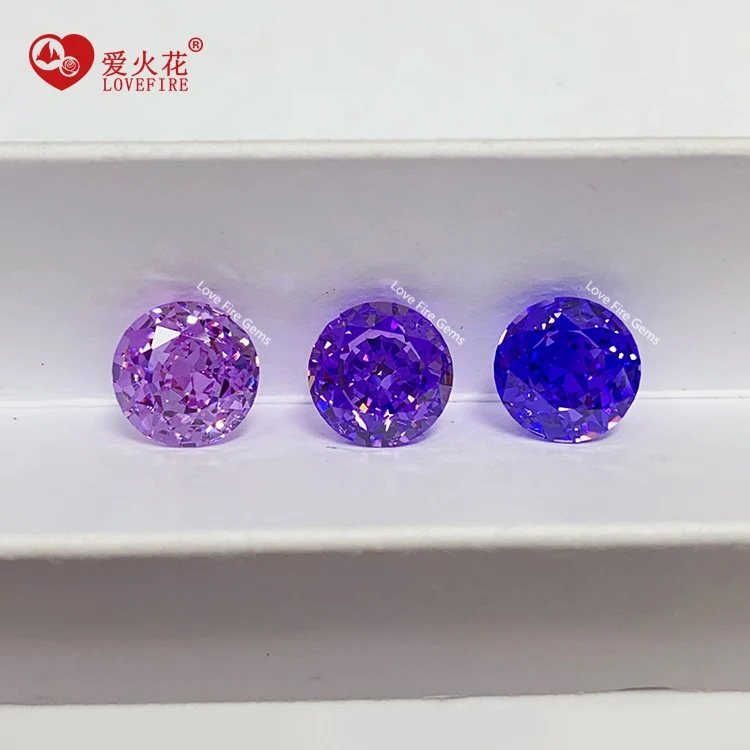 wuzhou gems round brilliant cut synthetic loose cz stone price purple color crushed ice cut zircon stone
