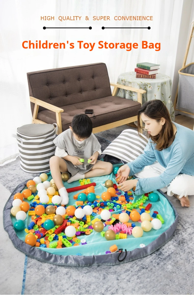 Baby Toy Blocks Mat Storage Bag Cleanup Organizer Storage Bin for Toys Foldable Toy Storage Bag Basket and Play Mat