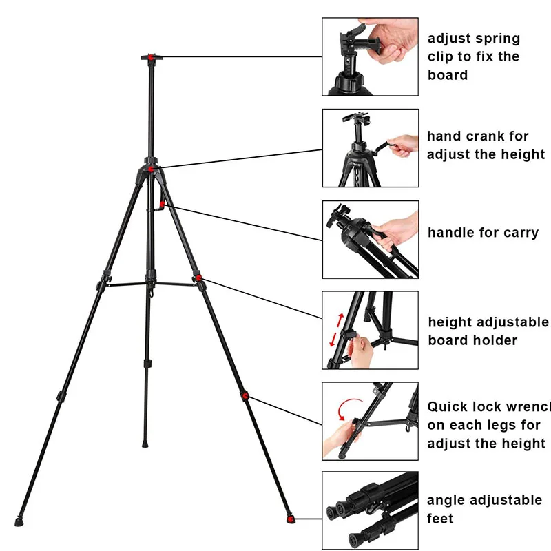 Meihui Aluminium Alloy Folding Painting Easel Frame Artist Adjustable Tripod Display Easel