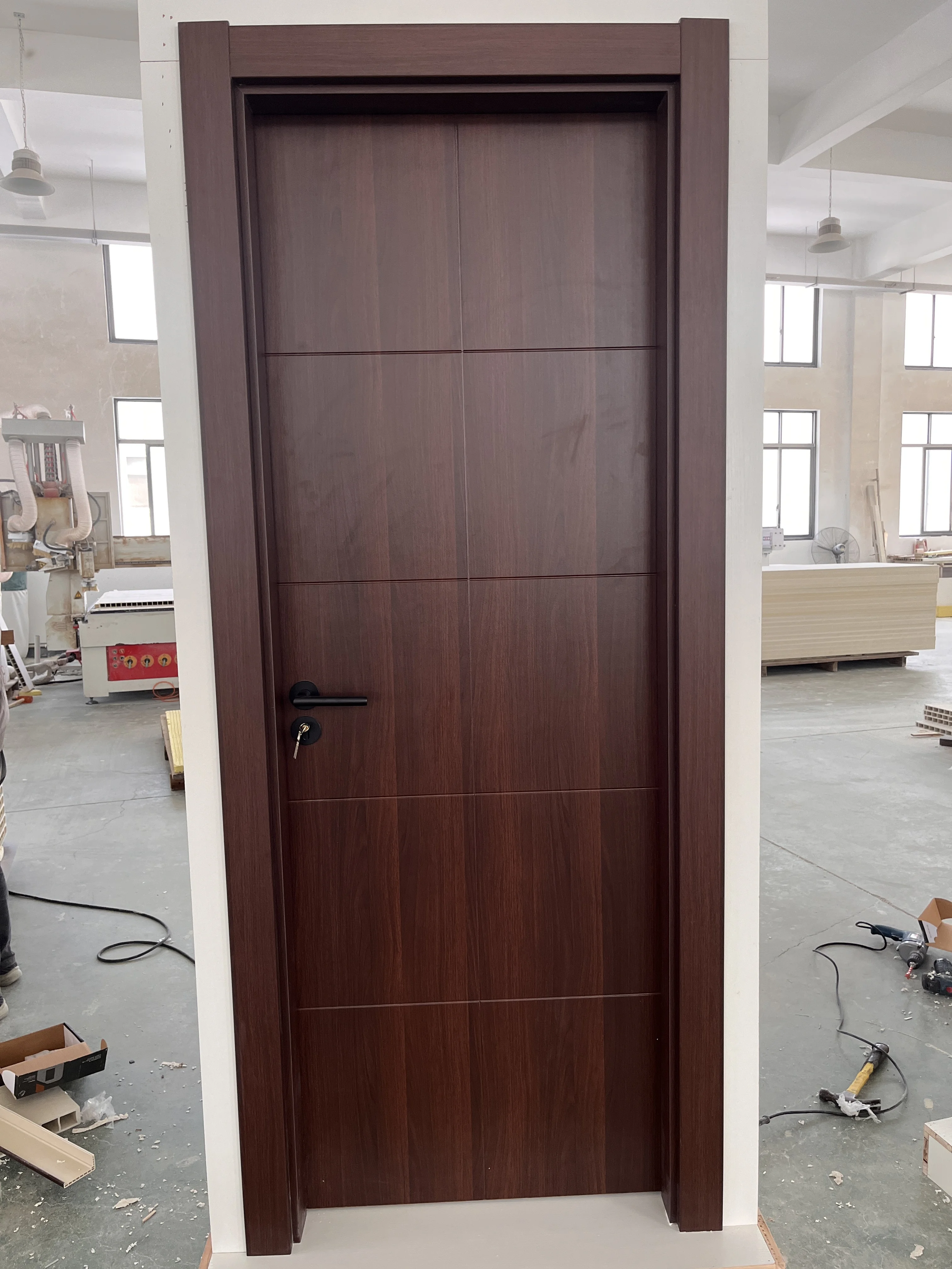 Modern type Pure WPC interior door with curved lines Waterproof internal coloured doors