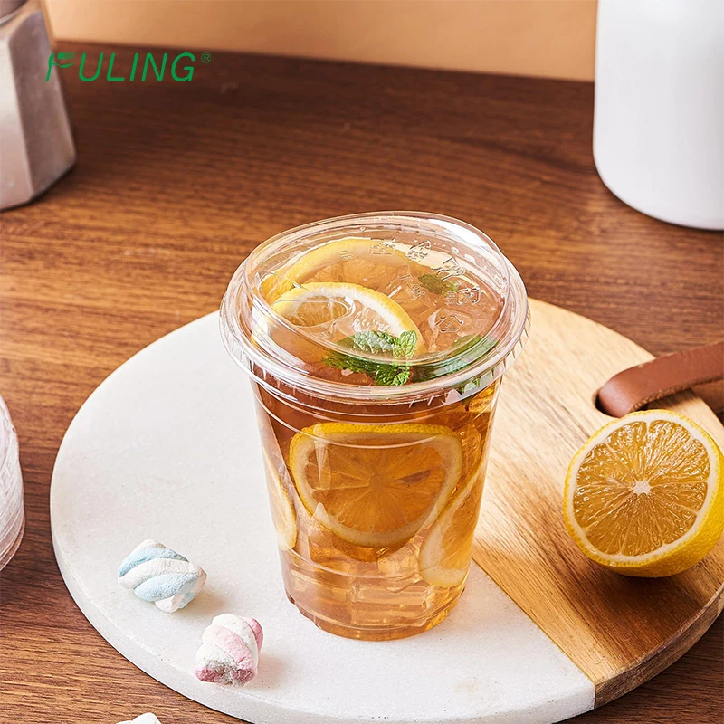 FULING PLA PP PET Cold Clear 9 16 20 24 oz Disposable Drinkware Plastic Cup with lids