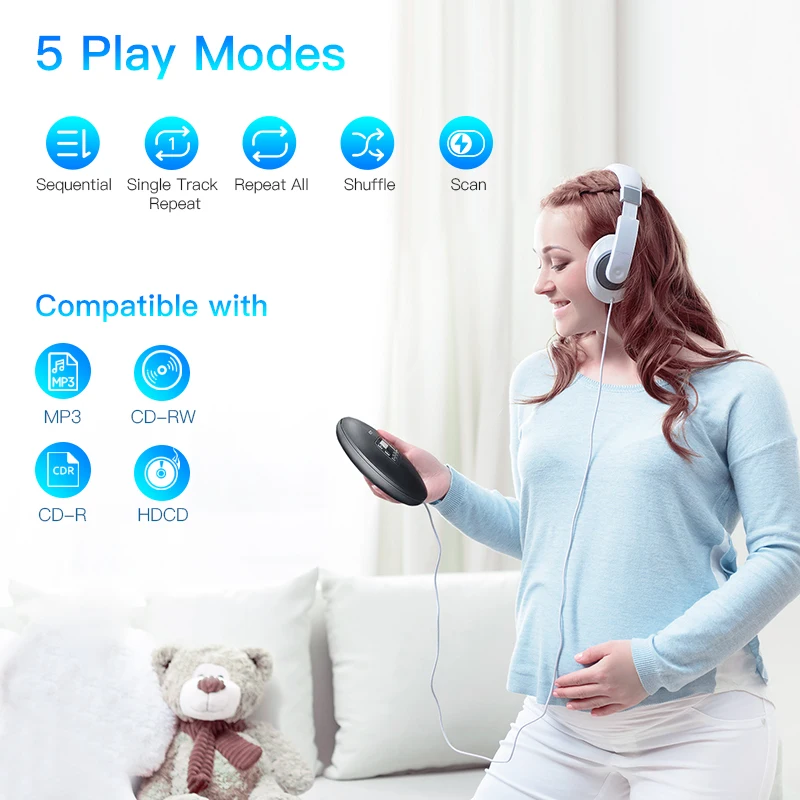 CD Player Amazon Hot Selling Portable CD Player with Headphones, Anti-Skip/Shockproof for Home Travel and Car