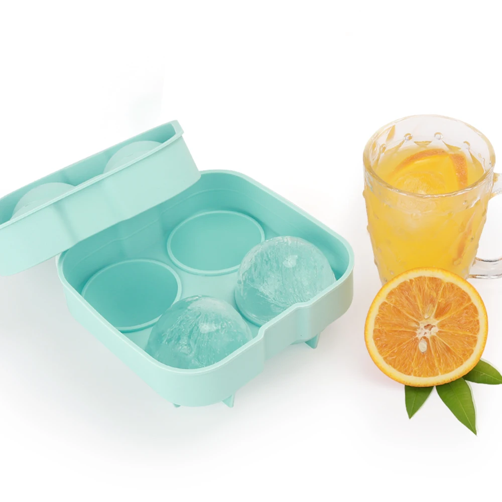 Food Grade Kitchen Custom Logo Whiskey Silicone Round Ball Sphere Shape Container Maker Rubber Ice Cube Trays Molds Set With Lid