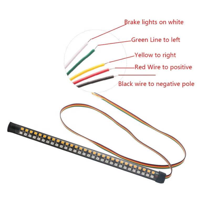 universal 48SMD led strip light tail brake stop emergencyYellow Flowing Water Turn Signal warning motorcycle headlights