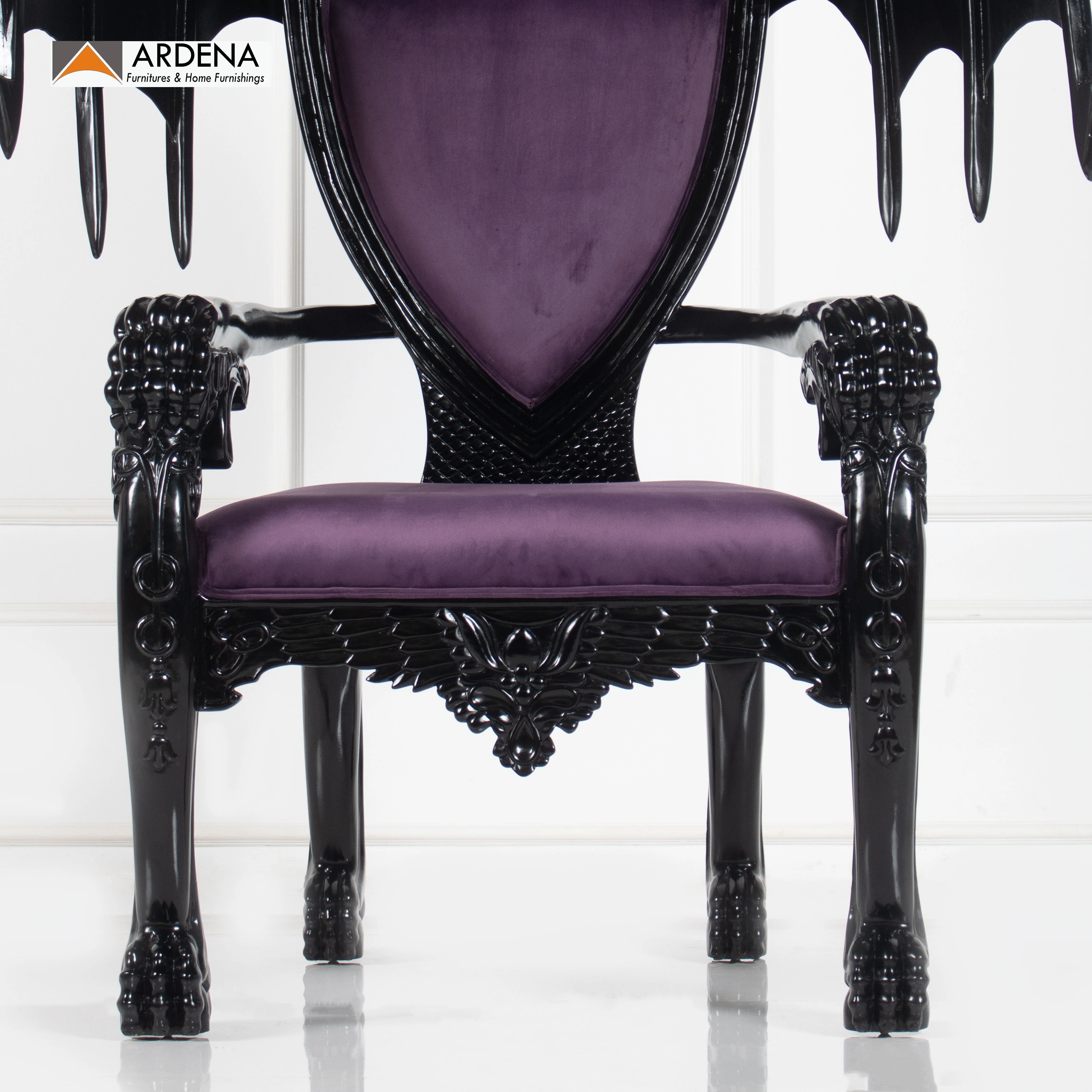 Black Glossy Cerbera  Royal Gothic Throne Chair - Wedding Dome Chair
