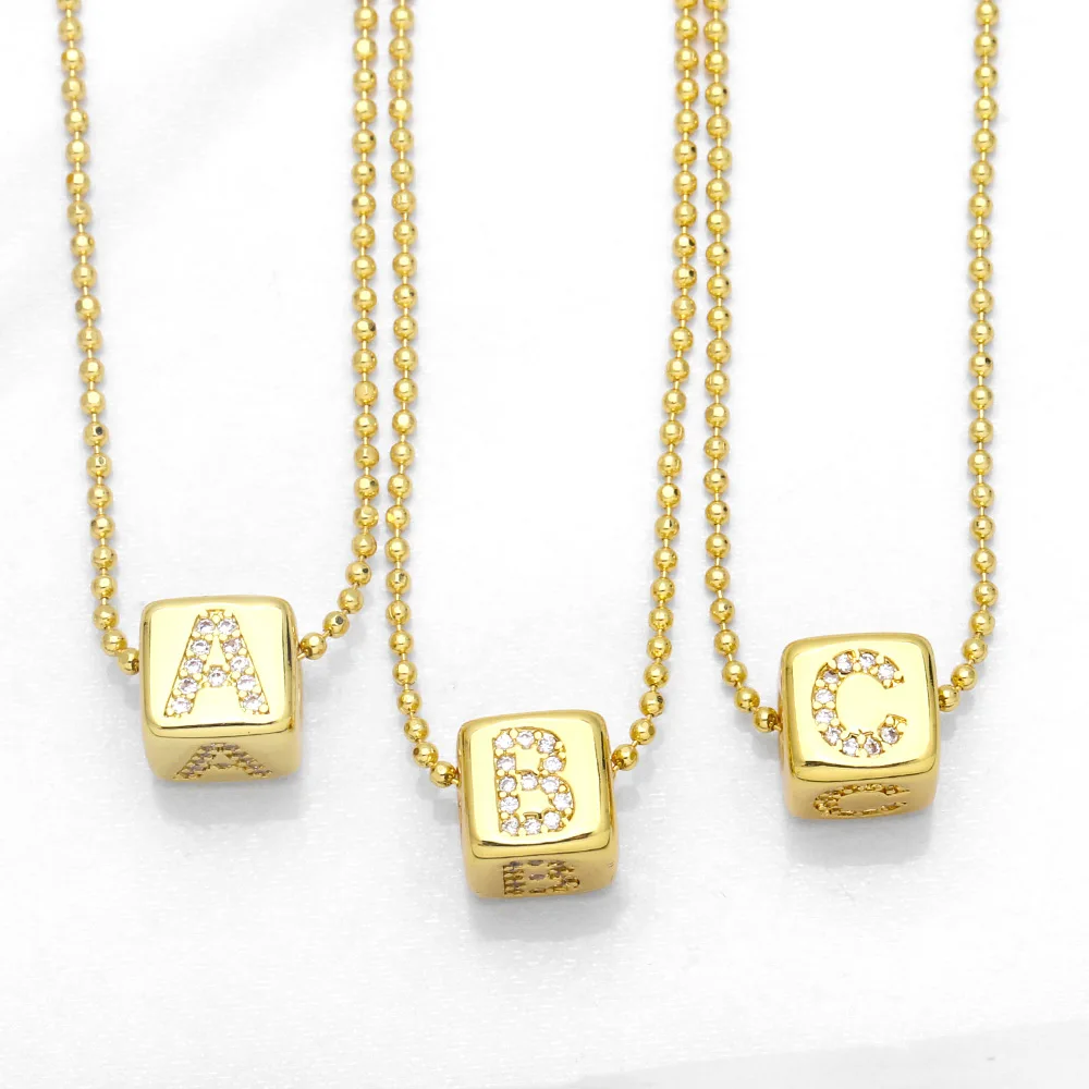 ASJEWELRY 18K Gold Plated Cube Initial Necklaces for Women CZ Crystal 26 Letters Name Necklaces Birthday Jewelry 2311 Nkeb076