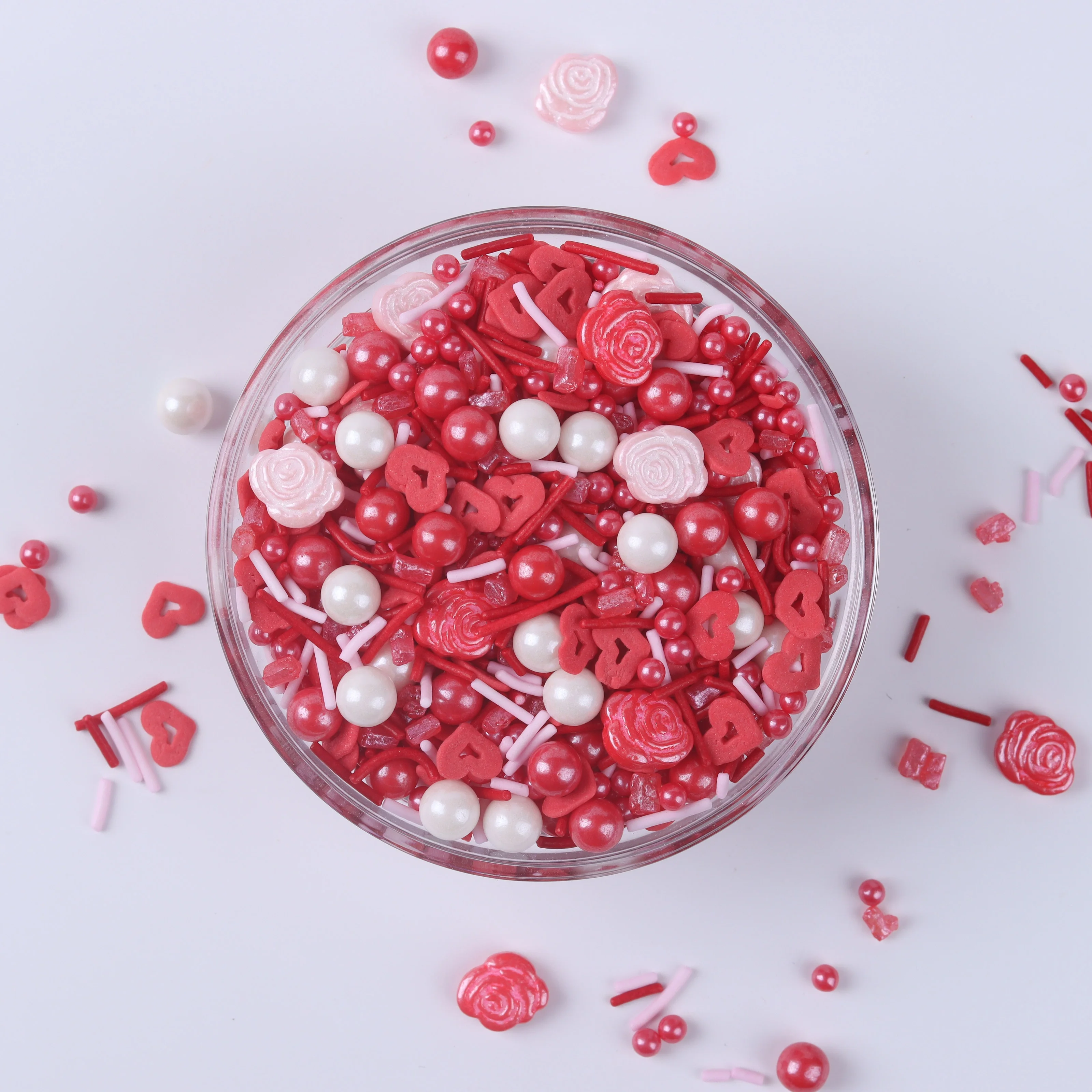 Lovebakery Valentine Cake Sprinkles Wholesale Rose Press Candy Pearly Sugar Beads Confetti Jimmies Sprinkles for Bake Decoration