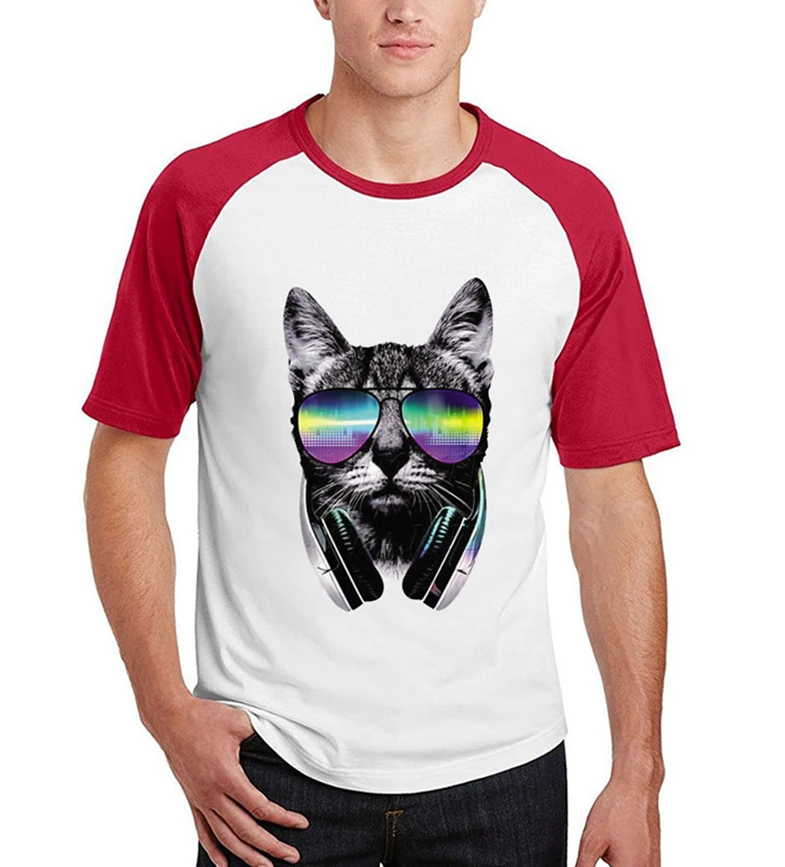 Mans Cool Cat Design Black And Gray Color Matching T Shirt Wholesale Bulk Slim Fit Printing T Shirt