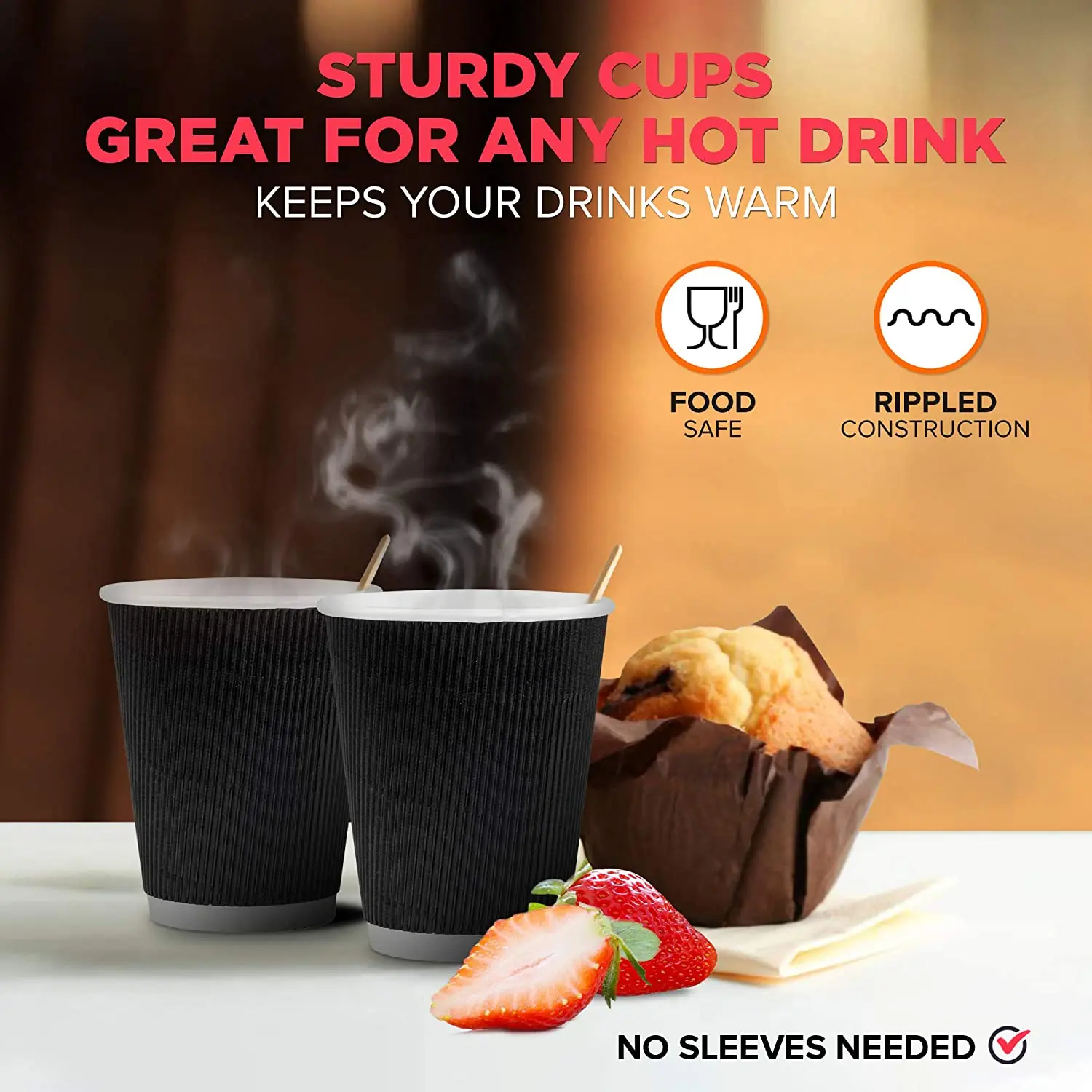 Disposable Hot Cups Double Wall Insulated Ripple Sleeves To Go Coffee Cups 8oz black paper coffee cup for Chocolate Tea Cocoa