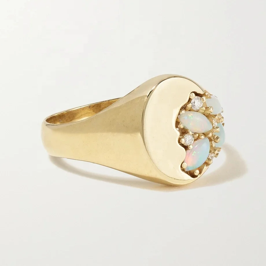 925 Sterling Silver Gold Personalized Classic Marquise Opal Signett Ring Women