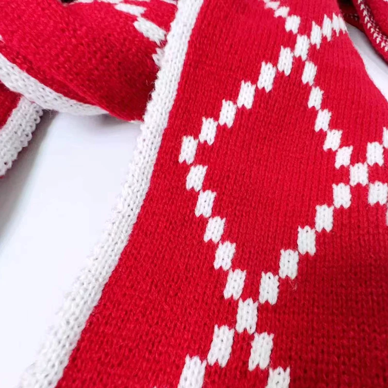 Factory Stock Red Knitted Winter Christmas Scarf Acrylic Scarf Jacquard Christmas Necklaces for Kid and Women