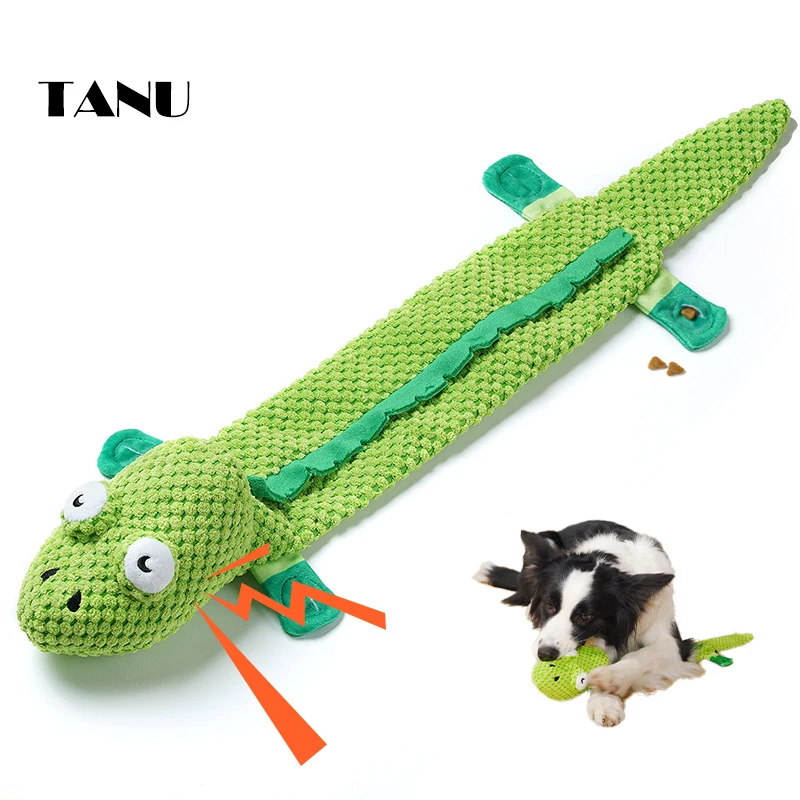 Wholesale Custom Green Chameleon No Stuffing Dog Puzzle Treat Toys Interactive Chew Squeaky