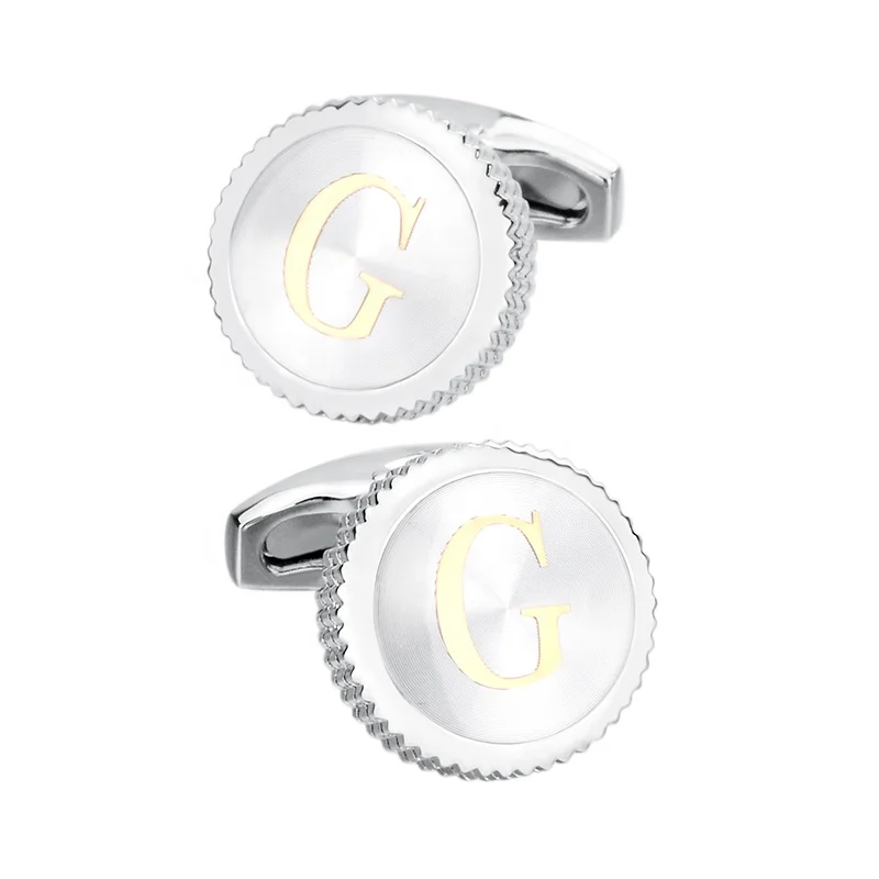 Newest 26 Letters Cufflinks for Mens High quality Round Brass Base Gold Alphabet Cuff links with Transparent acrylic